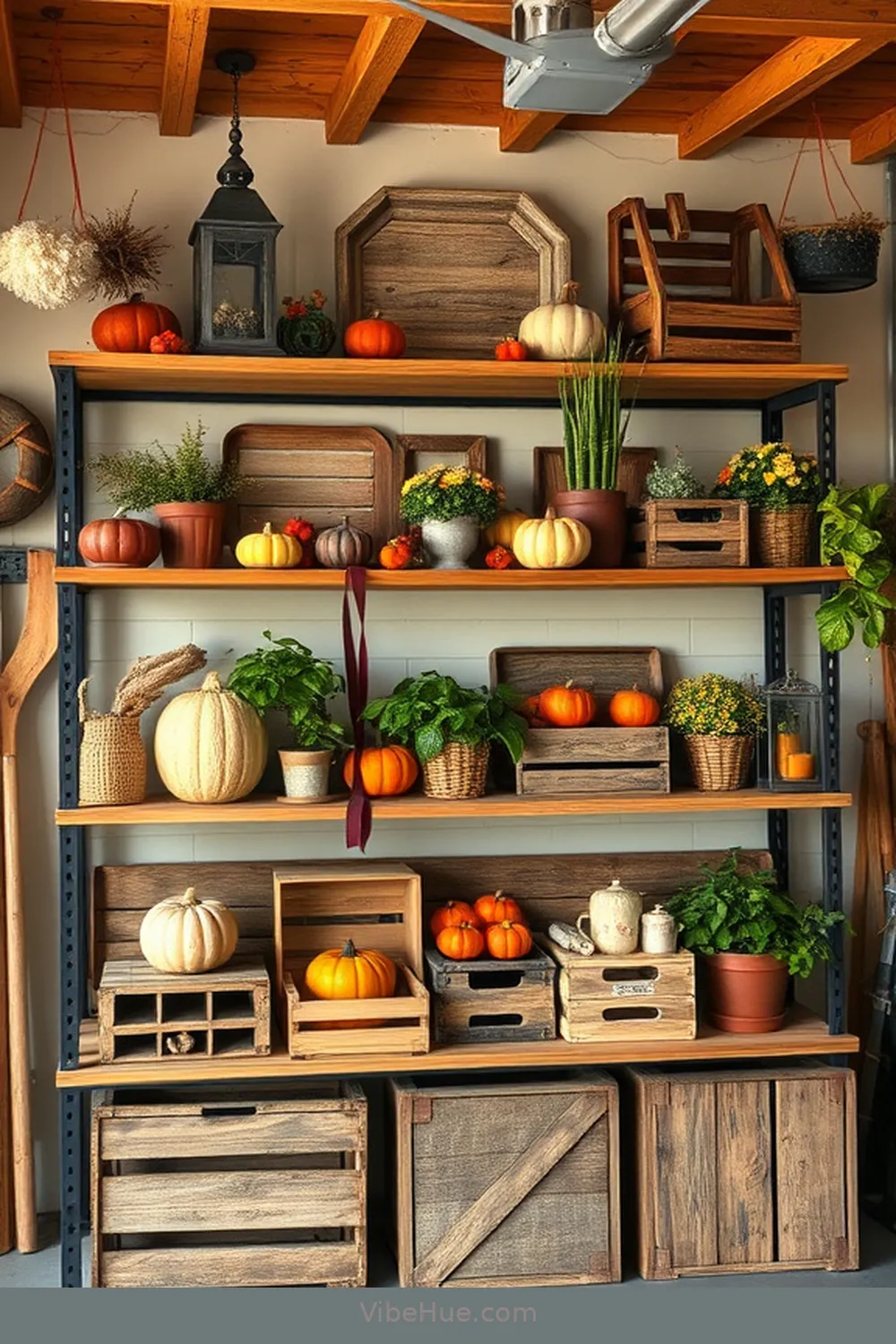 Hang Farmhouse-Style Shelves for 21 Ways to Create Rustic Style in Your Fall Garage