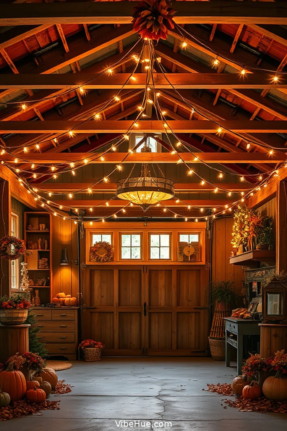 Hang String Lights for Ambiance for 21 Ways to Create Rustic Style in Your Fall Garage