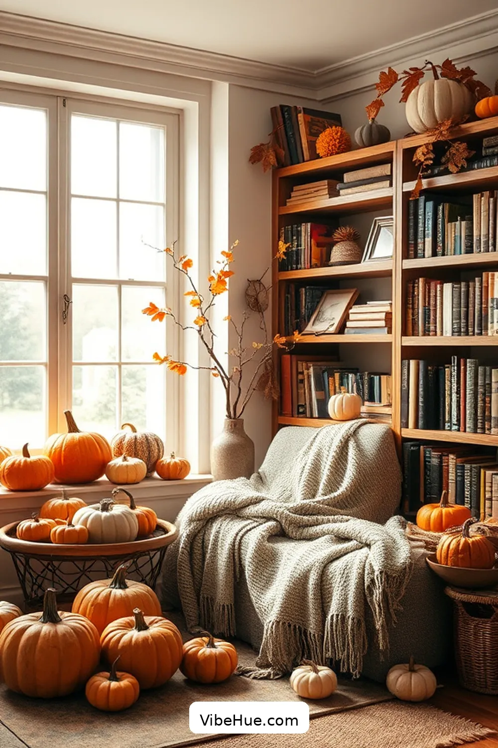 21 Ways to Create a Rustic Fall Library Style 15 Incorporate Pumpkin Decor for 21 Ways to Create a Rustic Fall Library Style