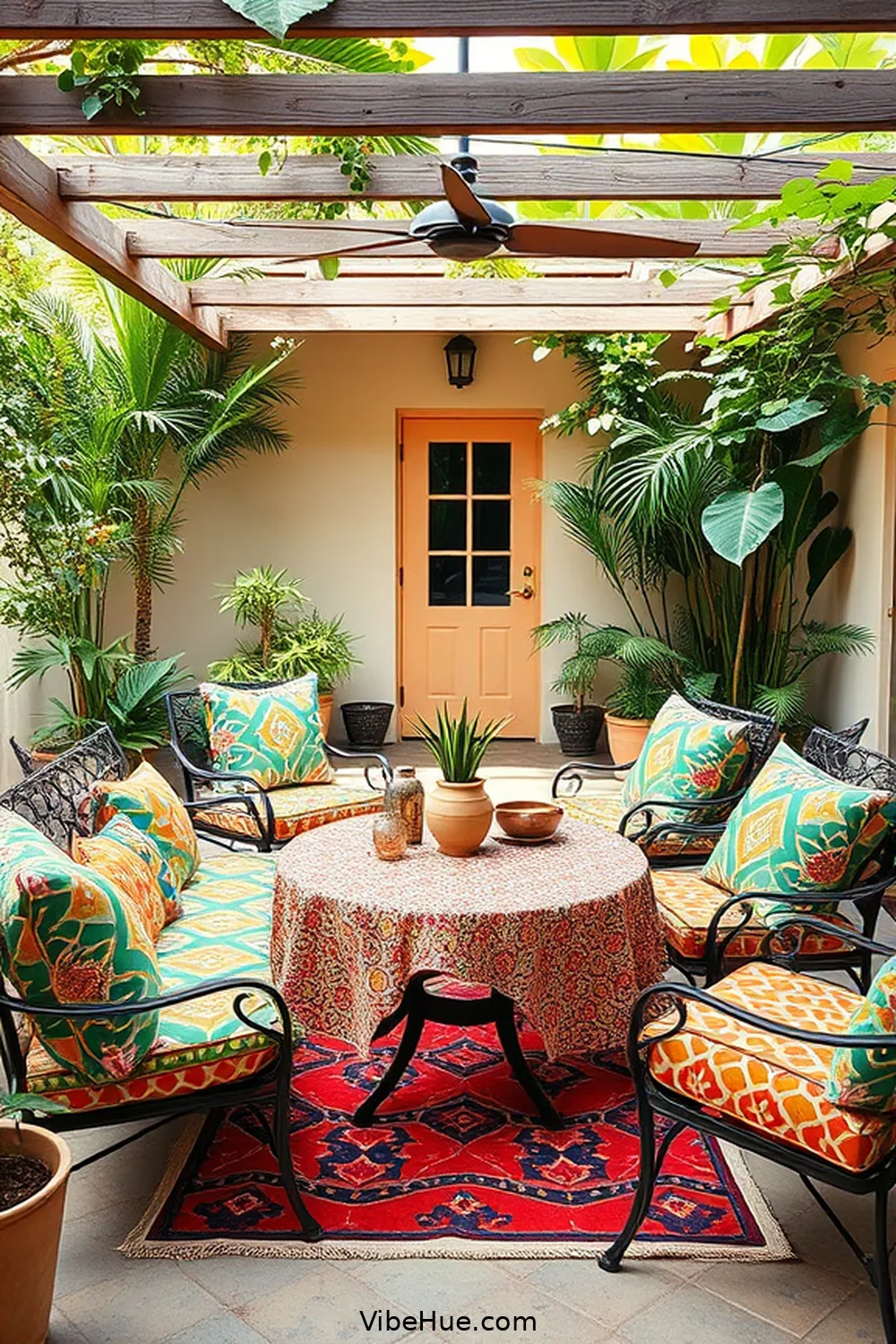 Select Retro-Style Textiles for 21 Ways to Create a Spring Outdoor Patio in Mid-Century Modern Style
