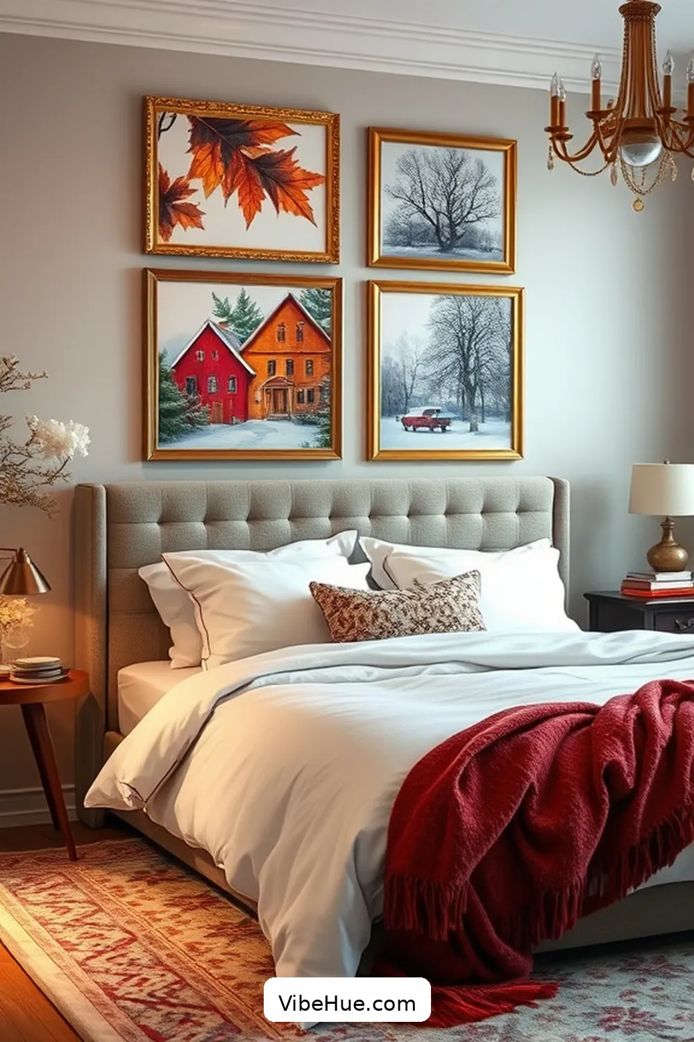 Display Seasonal Artwork for 21 Ways to Create a Traditional Style Winter Bedroom