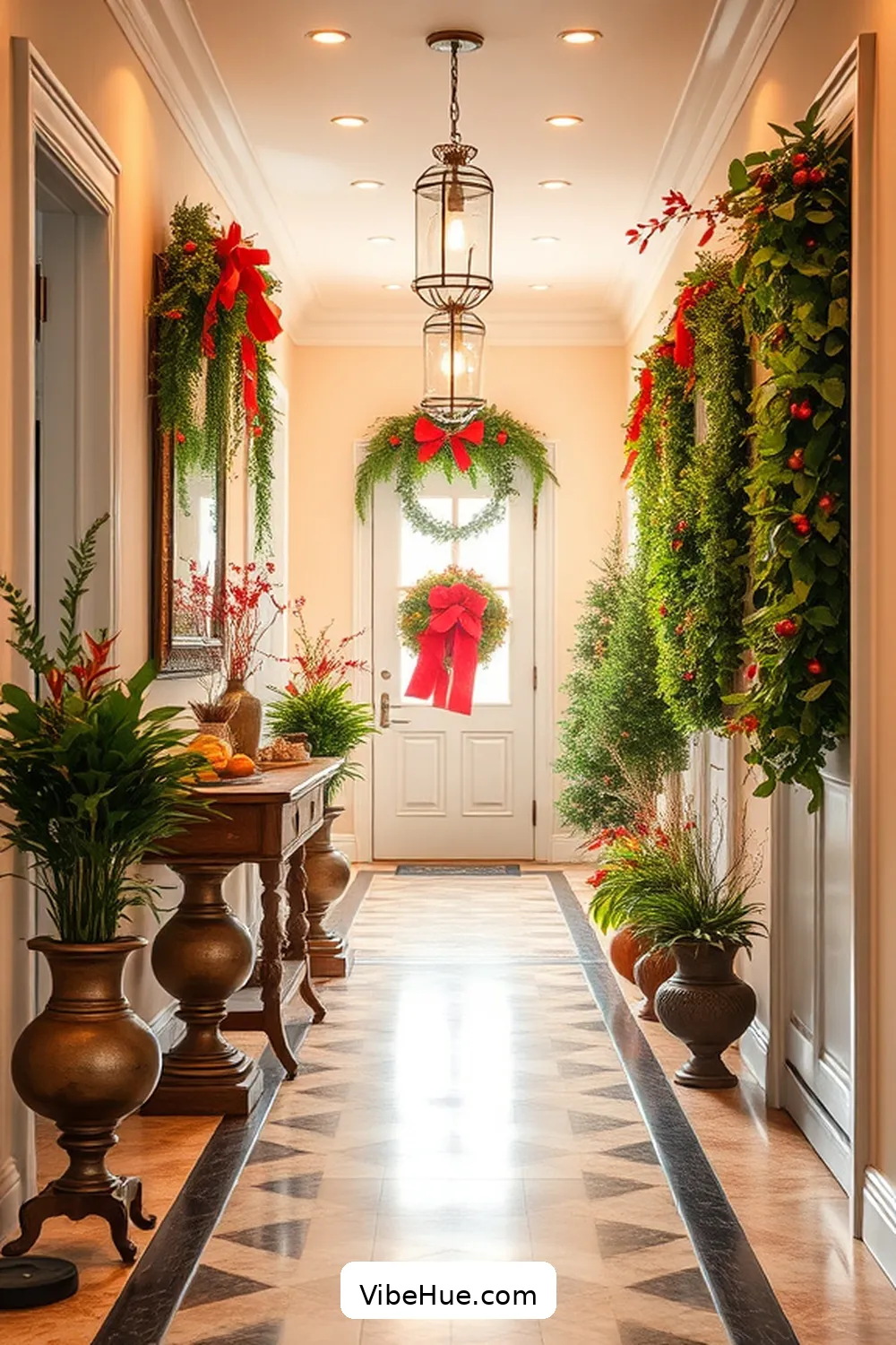 Add Seasonal Plants for Freshness for 22 Contemporary Holiday Hallway Ideas for Your Home Style