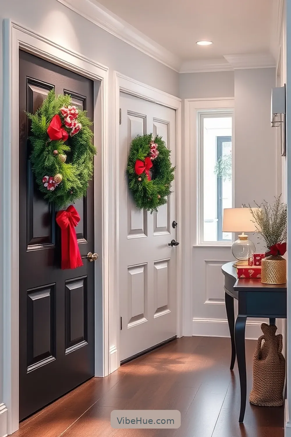 Hang Holiday Wreaths on Every Door for 22 Contemporary Holiday Hallway Ideas for Your Home Style