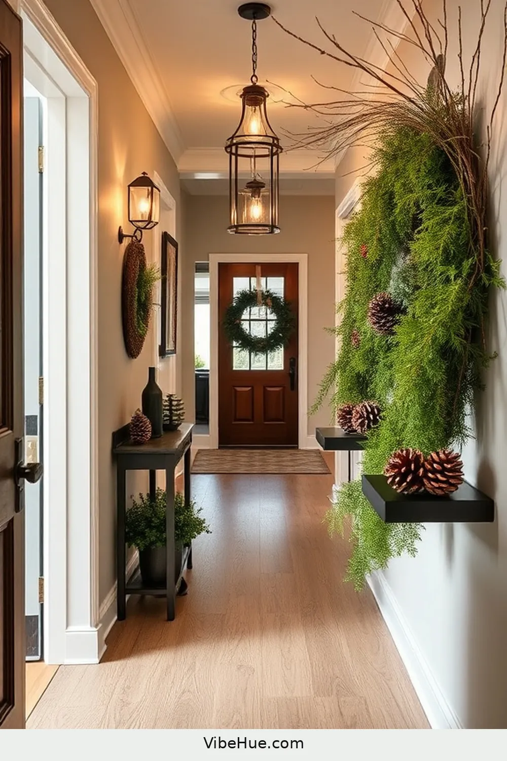 Incorporate Natural Elements Like Pinecones and Twigs for 22 Contemporary Holiday Hallway Ideas for Your Home Style