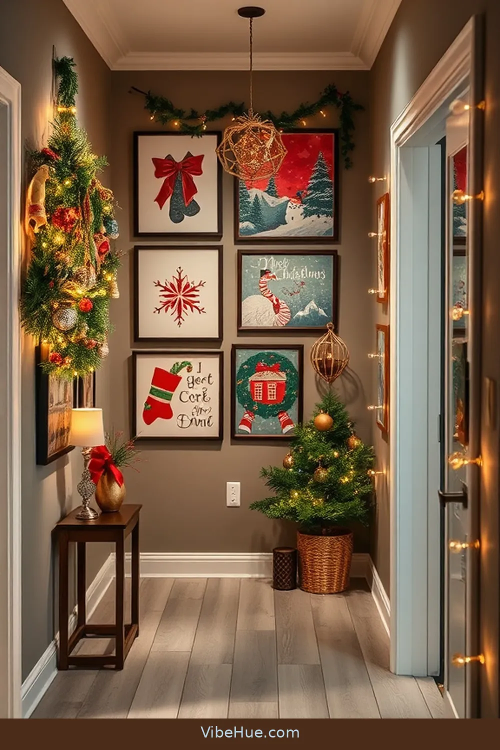 Set Up a Festive Gallery Wall for 22 Contemporary Holiday Hallway Ideas for Your Home Style
