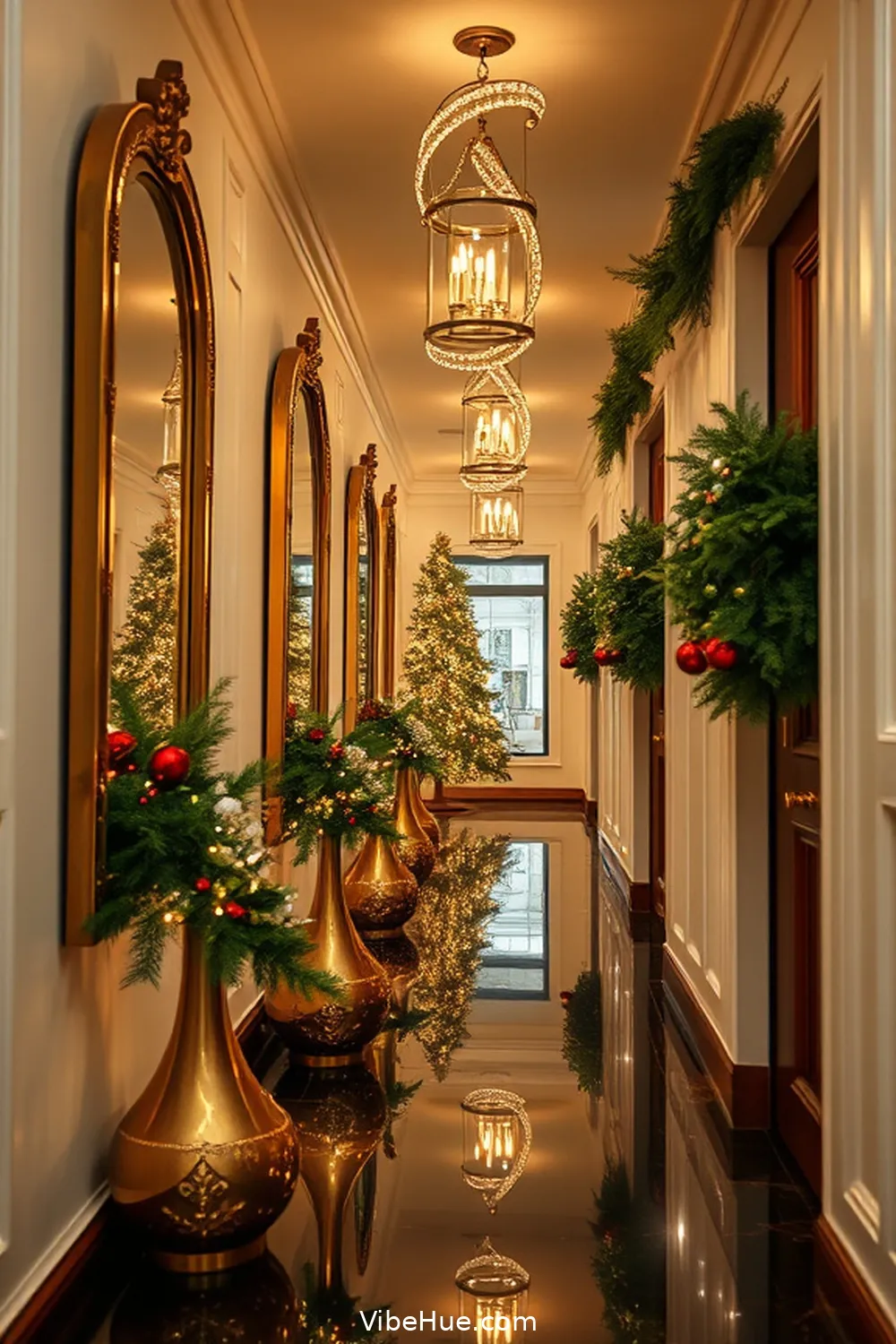 Utilize Mirrors to Reflect Holiday Cheer for 22 Contemporary Holiday Hallway Ideas for Your Home Style