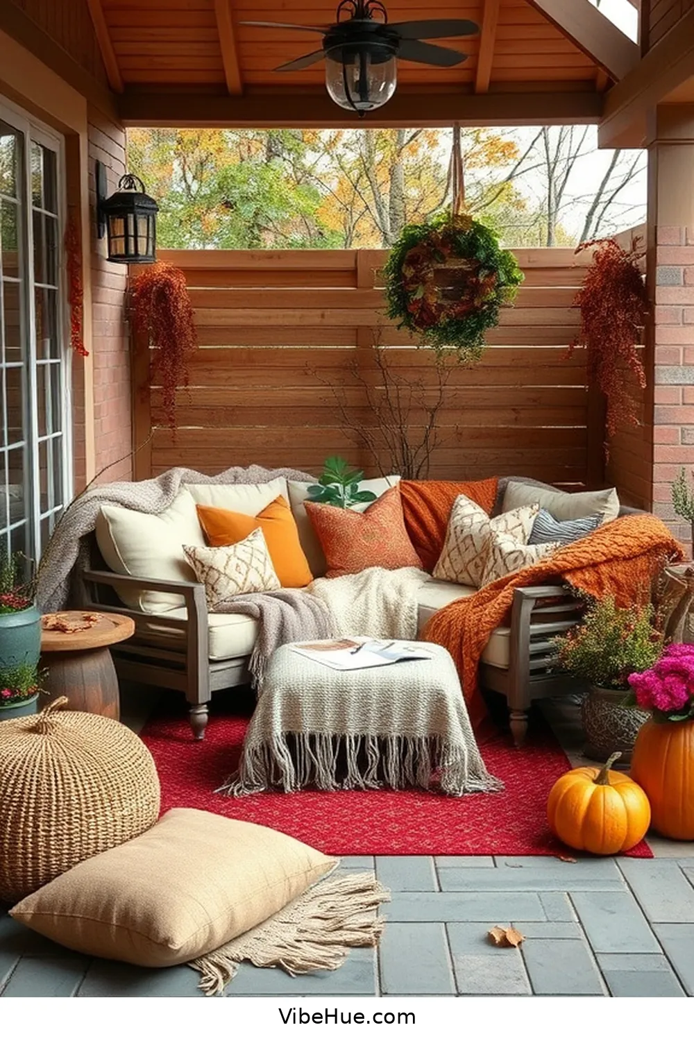 Warm, Layered Textiles for 22 Essential Elements for Fall Outdoor Patios in Modern Farmhouse Style