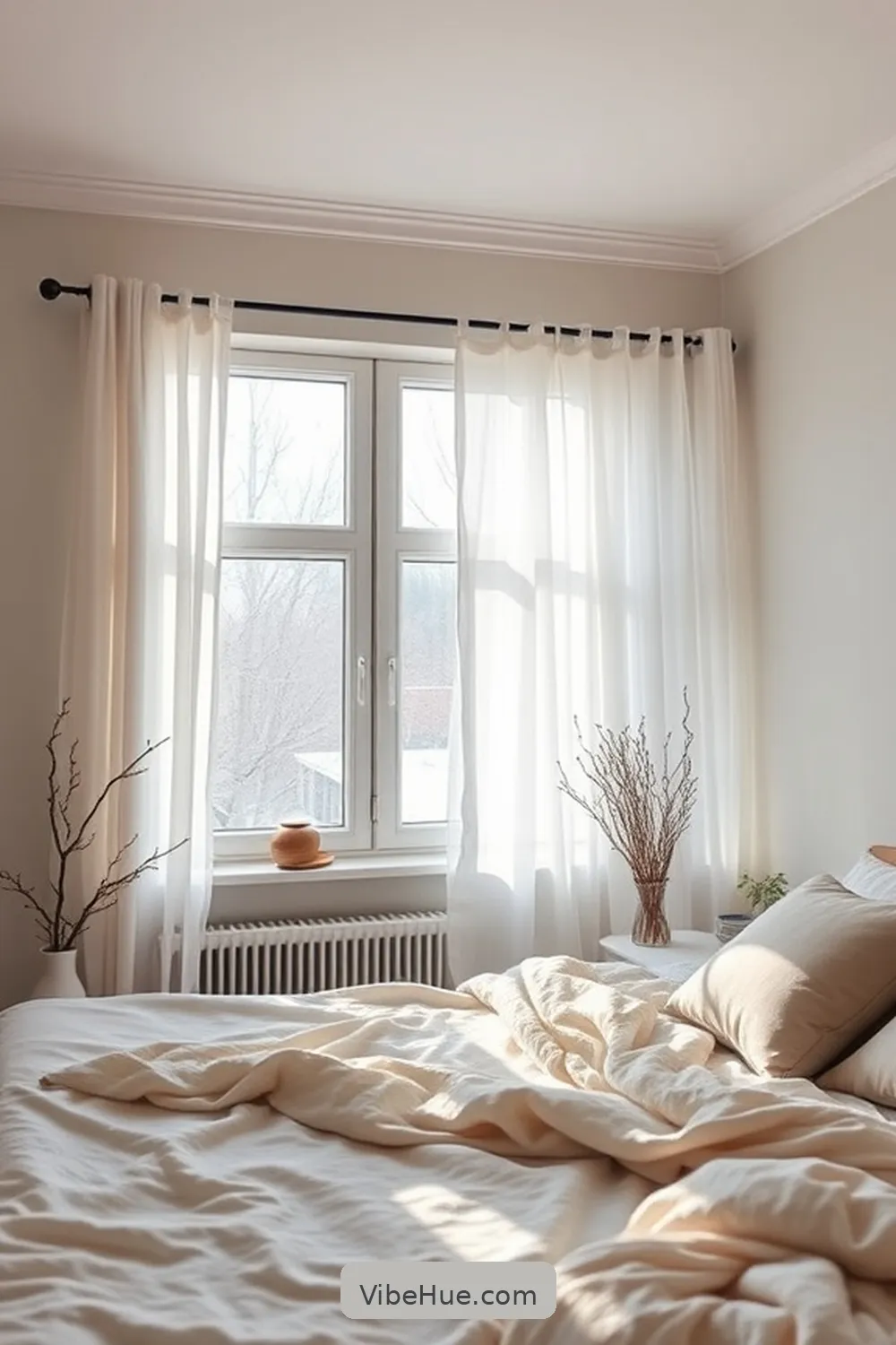 22 Essential Tips for a Minimalist Style Winter Bedroom 12 Keep Windows Partially Dressed for 22 Essential Tips for a Minimalist Style Winter Bedroom
