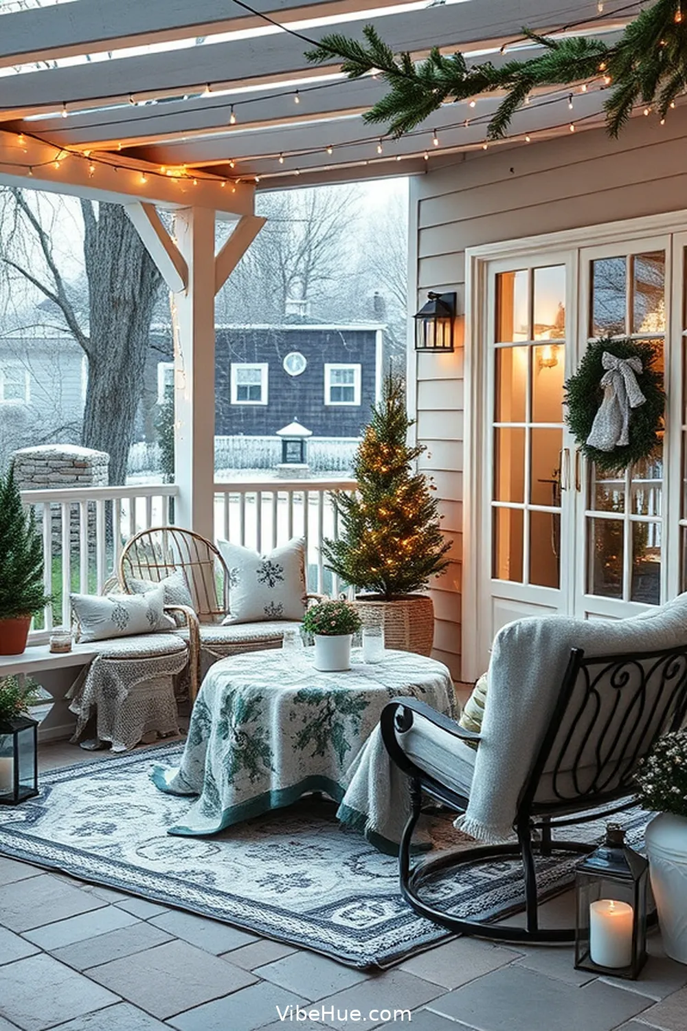 Integrate a Winter-Themed Quilt for 22 Minimalist Decor Ideas for Holiday Outdoor Patio Style