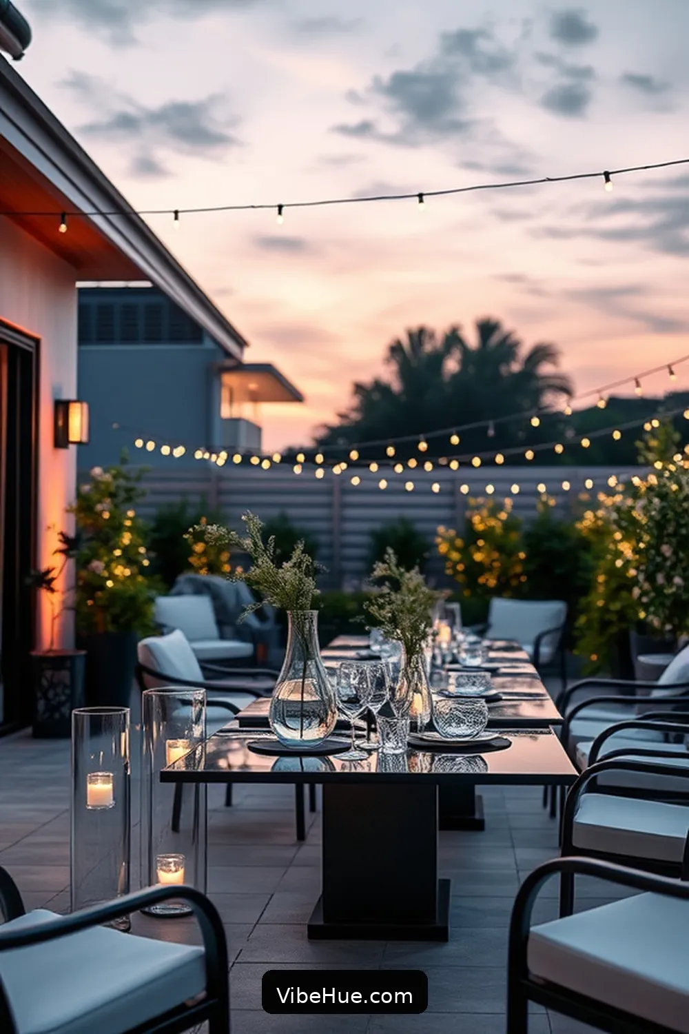 Use Clear Glass Accents for 22 Minimalist Decor Ideas for Holiday Outdoor Patio Style