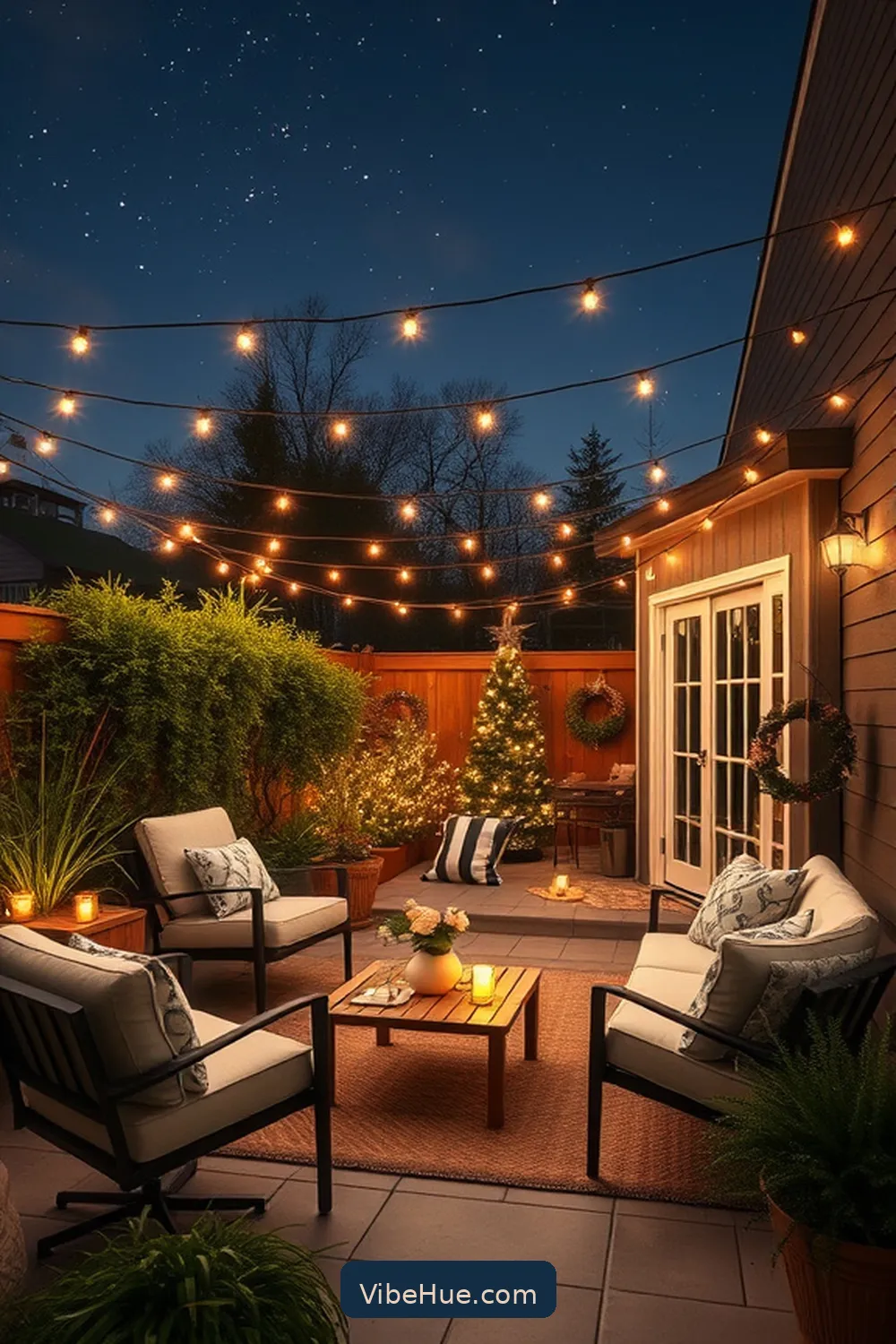 Use Simple String Lights for 22 Minimalist Decor Ideas for Holiday Outdoor Patio Style