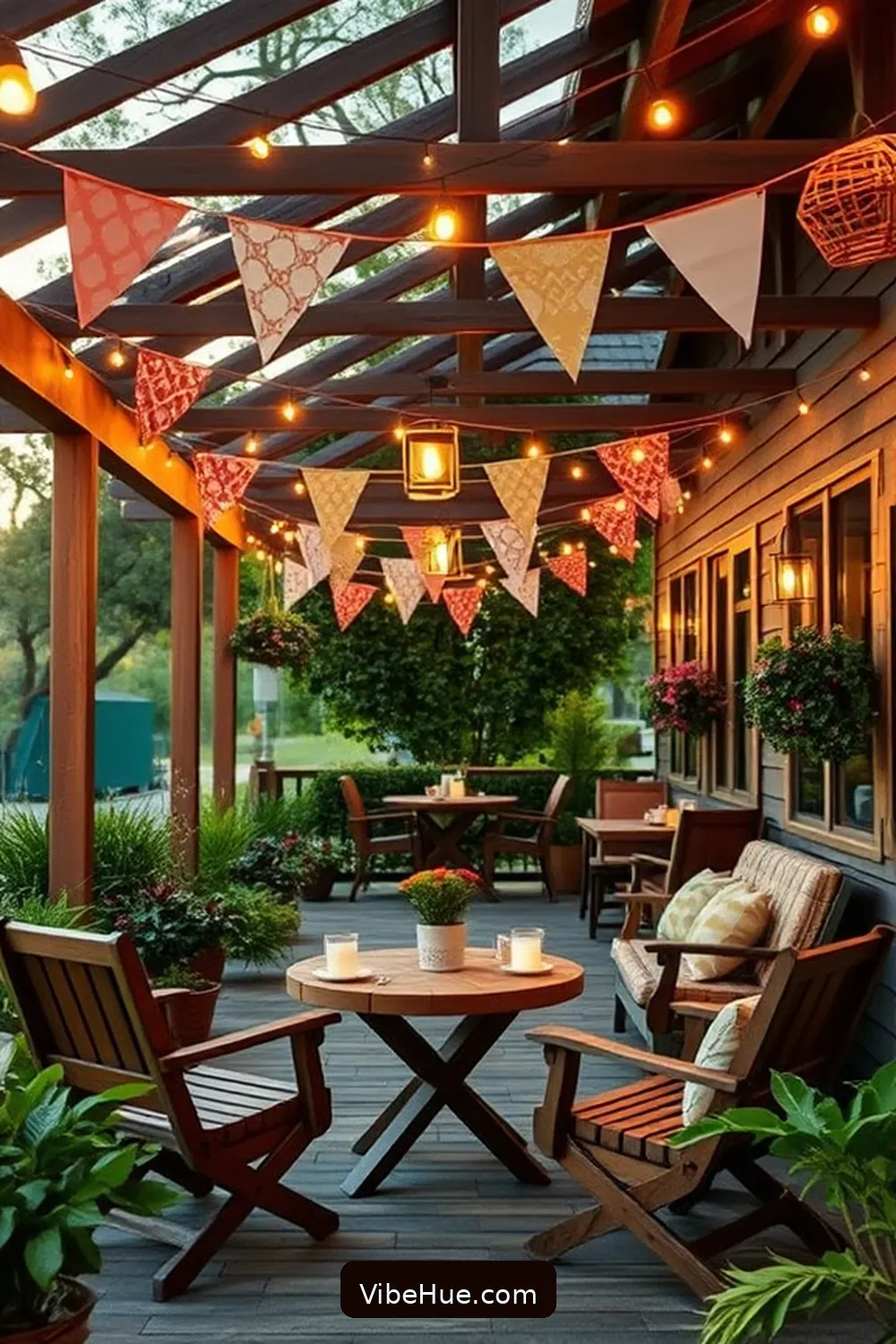22 Tips for a Holiday Outdoor Patio in Modern Farmhouse Style 18 Hang String Lights or Banners for 22 Tips for a Holiday Outdoor Patio in Modern Farmhouse Style