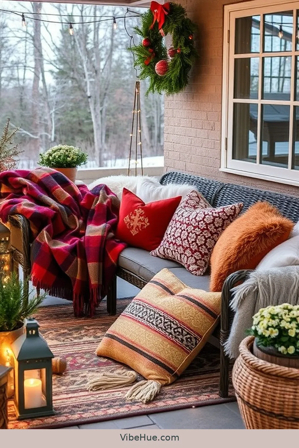 22 Tips for a Holiday Outdoor Patio in Modern Farmhouse Style 5 Layer Textures With Throws and Pillows for 22 Tips for a Holiday Outdoor Patio in Modern Farmhouse Style