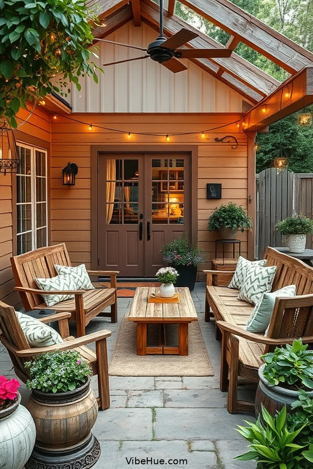 22 Tips for a Holiday Outdoor Patio in Modern Farmhouse Style 10 Use Reclaimed Wood for Furniture for 22 Tips for a Holiday Outdoor Patio in Modern Farmhouse Style