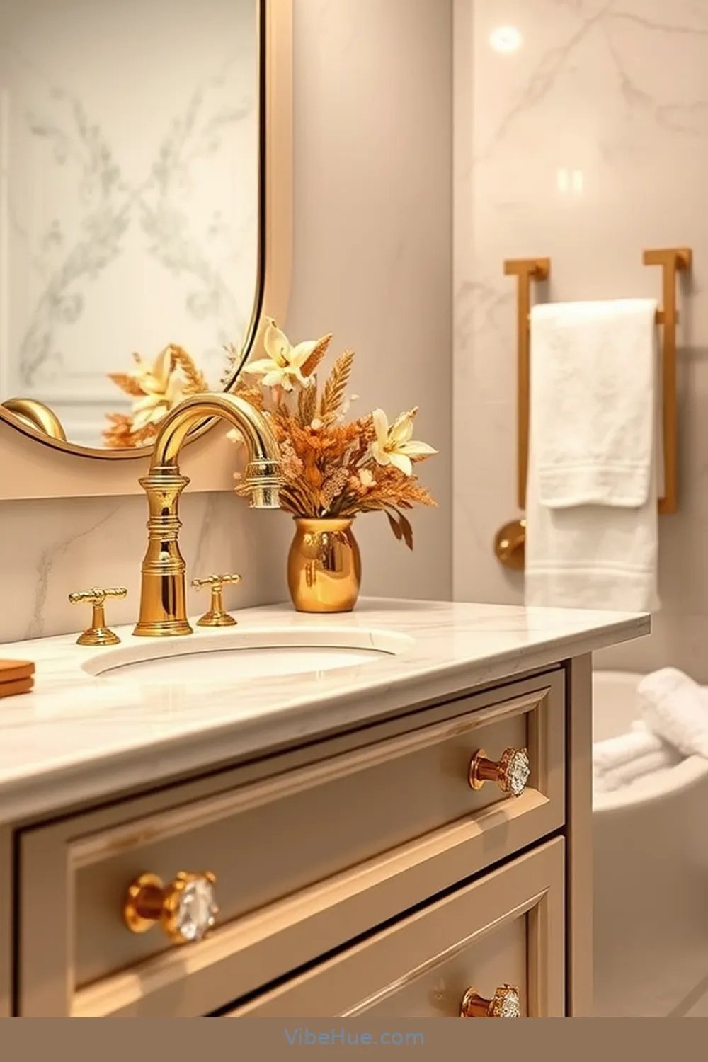 Choose Elegant Hardware for 22 Ways to Achieve Fall Bathroom Modern Glam Style