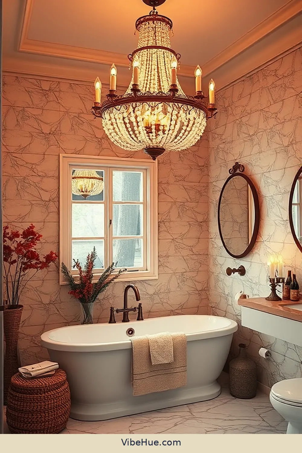 Install Statement Lighting for 22 Ways to Achieve Fall Bathroom Modern Glam Style
