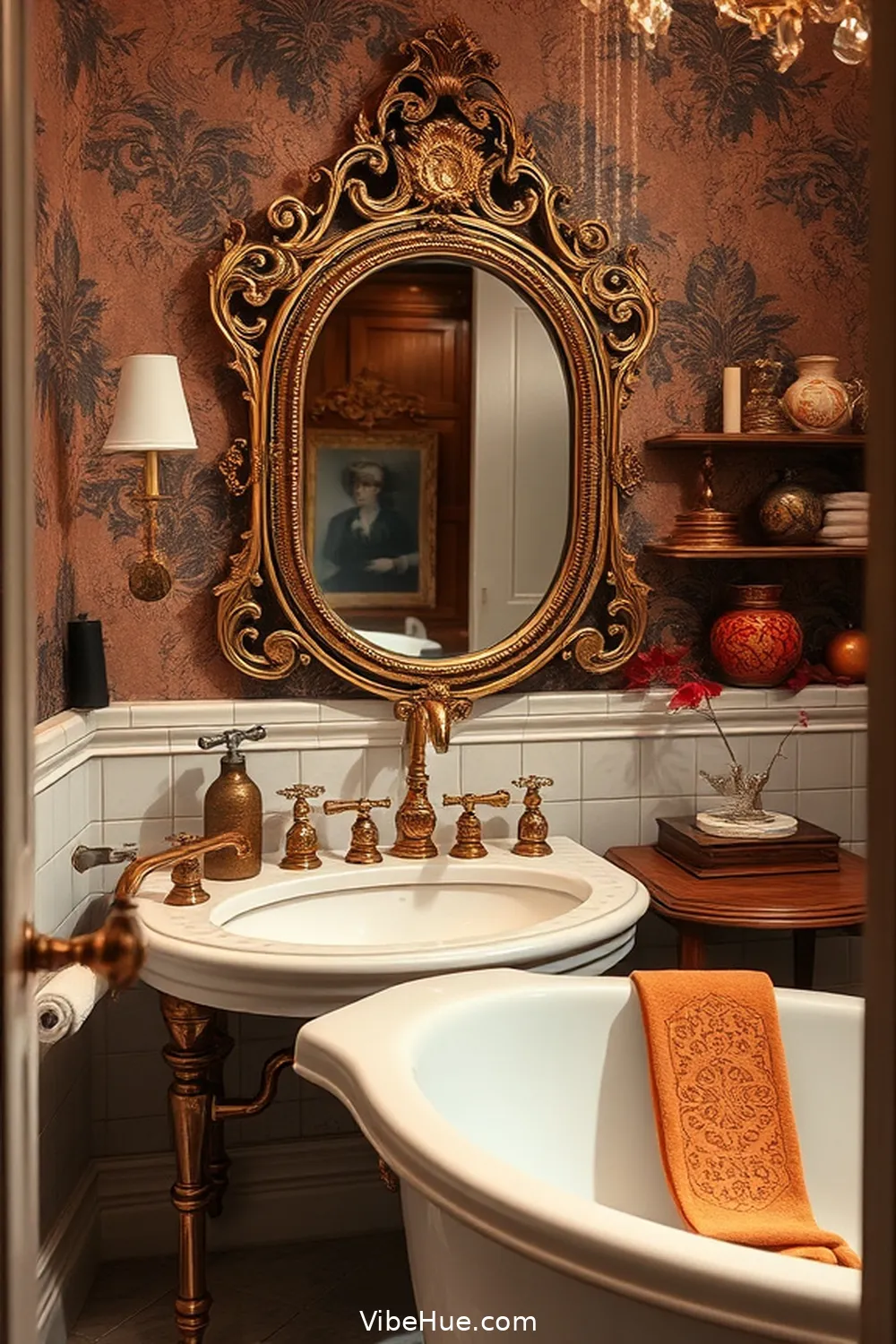 Introduce Vintage Elements for 22 Ways to Achieve Fall Bathroom Modern Glam Style