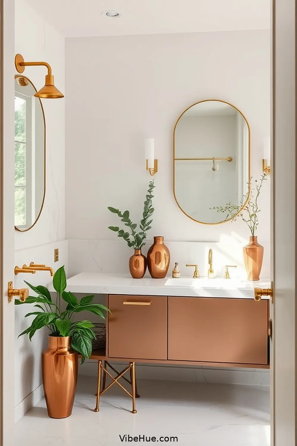 Add a Pop of Metallics for 22 Ways to Achieve a Contemporary Style in Your Spring Bathroom