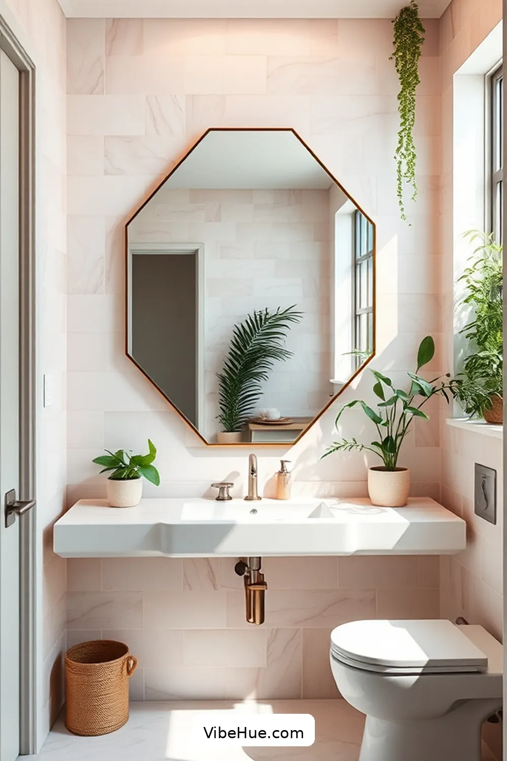Add a Statement Mirror for 22 Ways to Achieve a Contemporary Style in Your Spring Bathroom