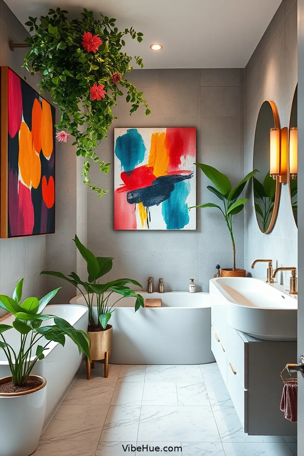 Enhance With Bold Artwork for 22 Ways to Achieve a Contemporary Style in Your Spring Bathroom