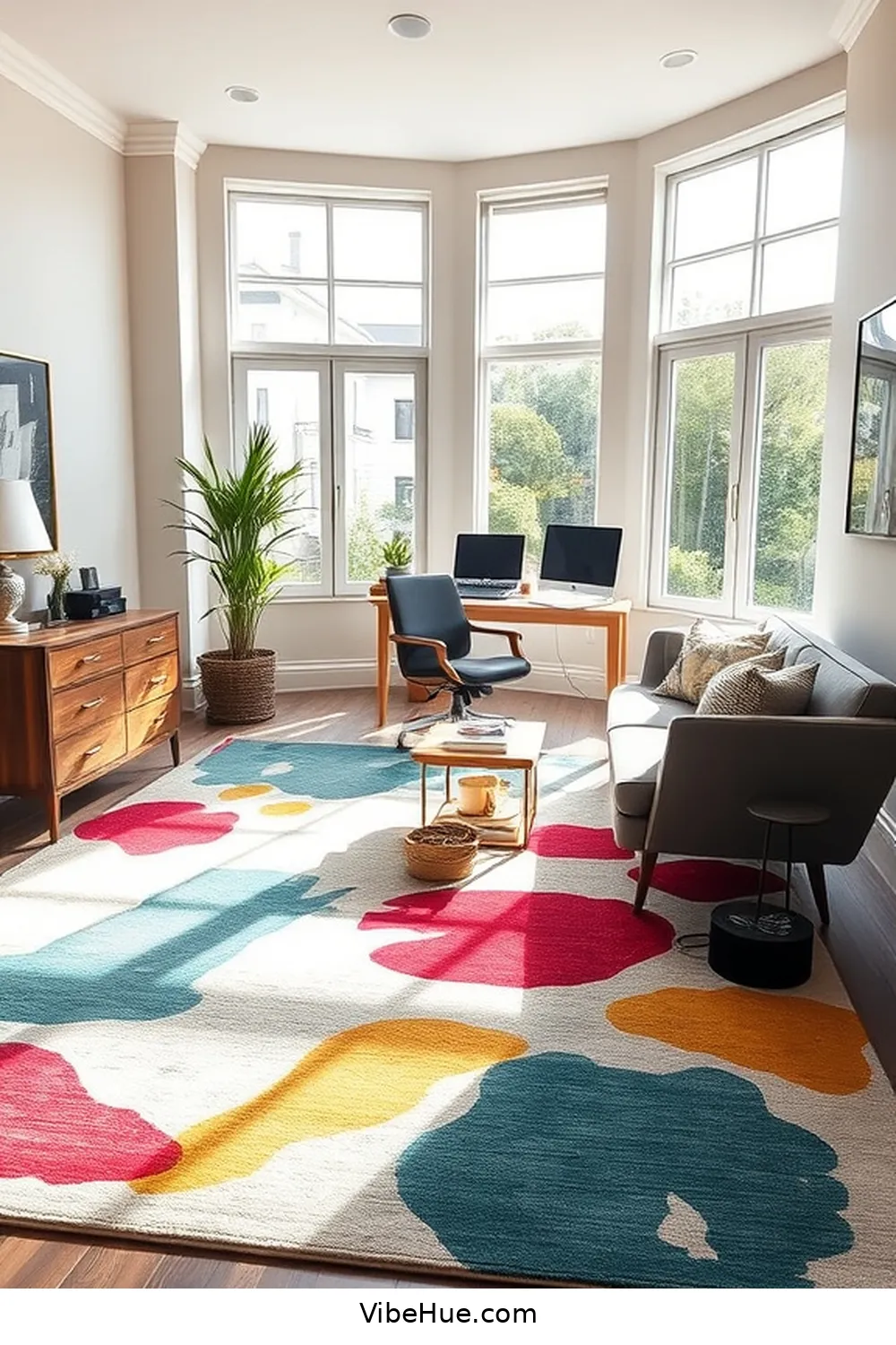 22 Ways to Create a Contemporary Style Spring Home Office 14 Select a Vibrant Area Rug for 22 Ways to Create a Contemporary Style Spring Home Office