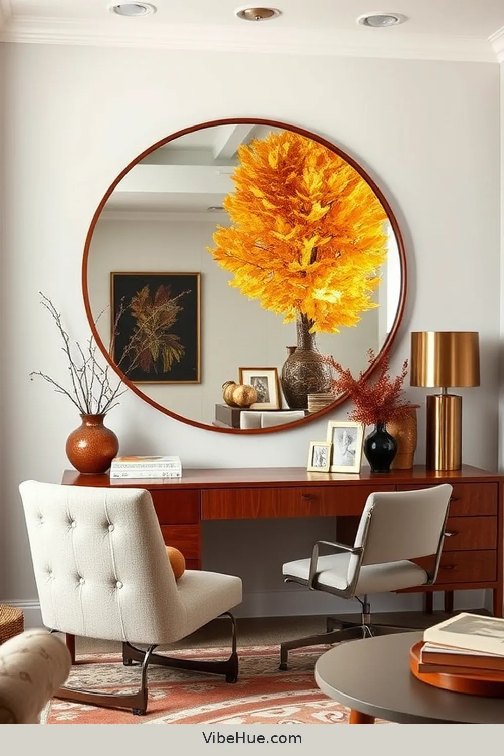 22 Ways to Create a Fall Home Office in Mid-Century Modern Style 18 Hang a Large Accent Mirror for 22 Ways to Create a Fall Home Office in Mid-Century Modern Style