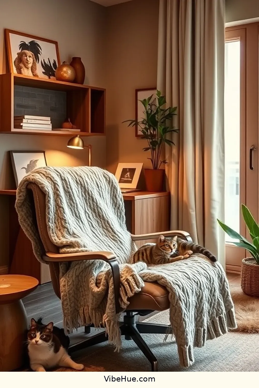 22 Ways to Create a Fall Home Office in Mid-Century Modern Style 6 Introduce Cozy Throws for 22 Ways to Create a Fall Home Office in Mid-Century Modern Style