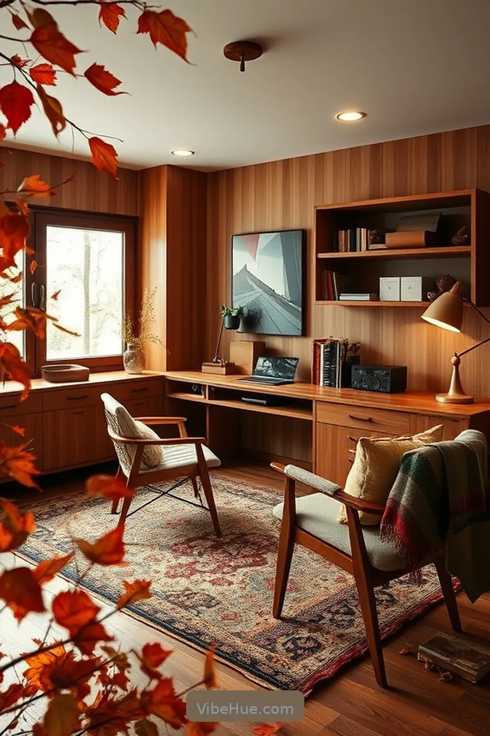 22 Ways to Create a Fall Home Office in Mid-Century Modern Style 16 Opt for Warm Wood Finishes for 22 Ways to Create a Fall Home Office in Mid-Century Modern Style