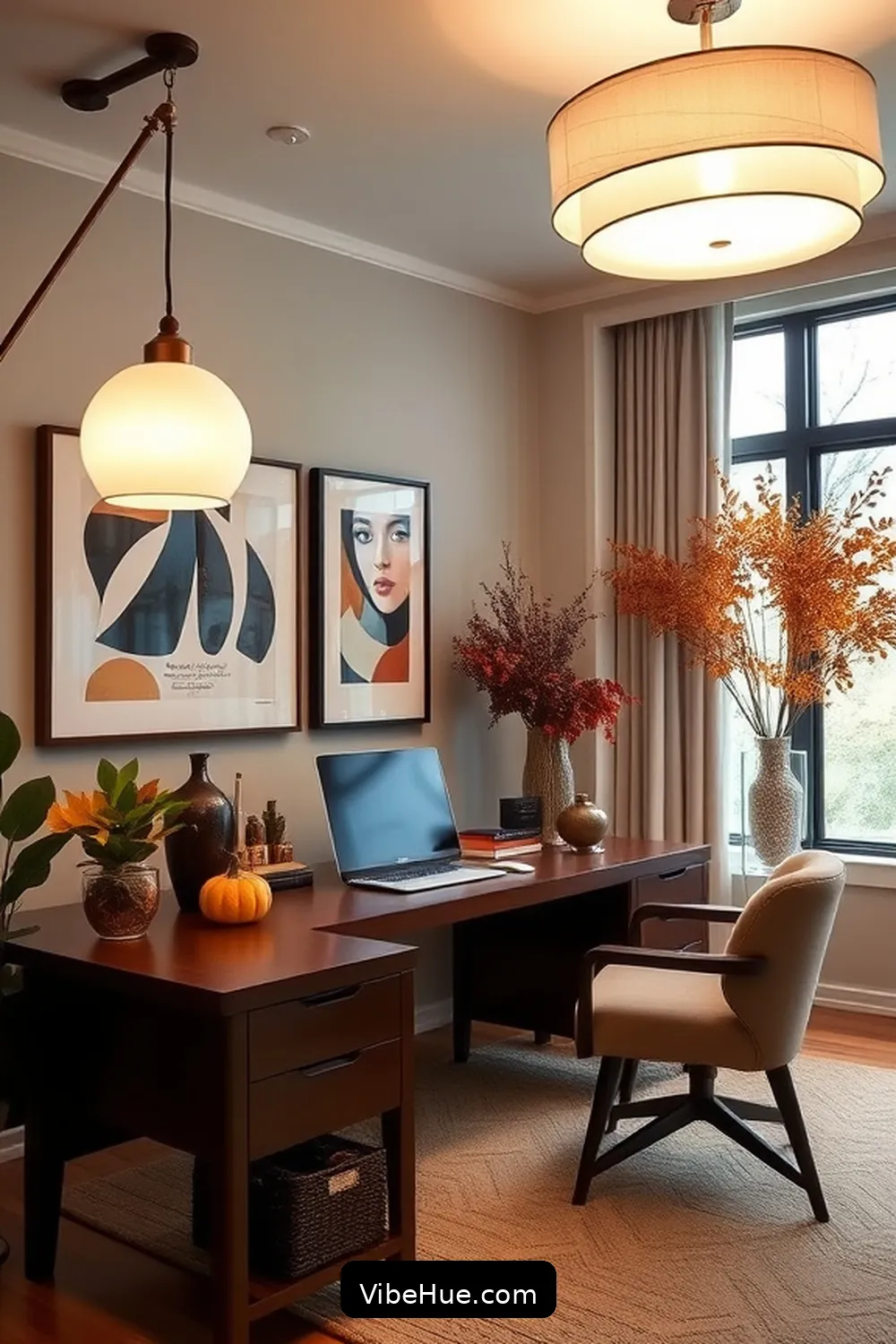 22 Ways to Create a Fall Home Office in Mid-Century Modern Style 5 Use Statement Lighting for 22 Ways to Create a Fall Home Office in Mid-Century Modern Style