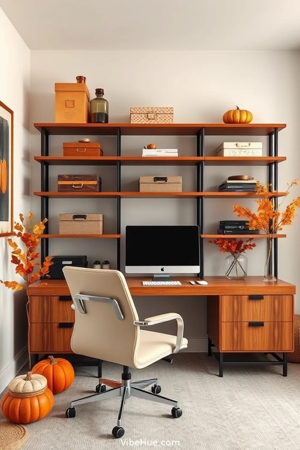 22 Ways to Create a Fall Home Office in Mid-Century Modern Style 11 Utilize Decorative Storage for 22 Ways to Create a Fall Home Office in Mid-Century Modern Style