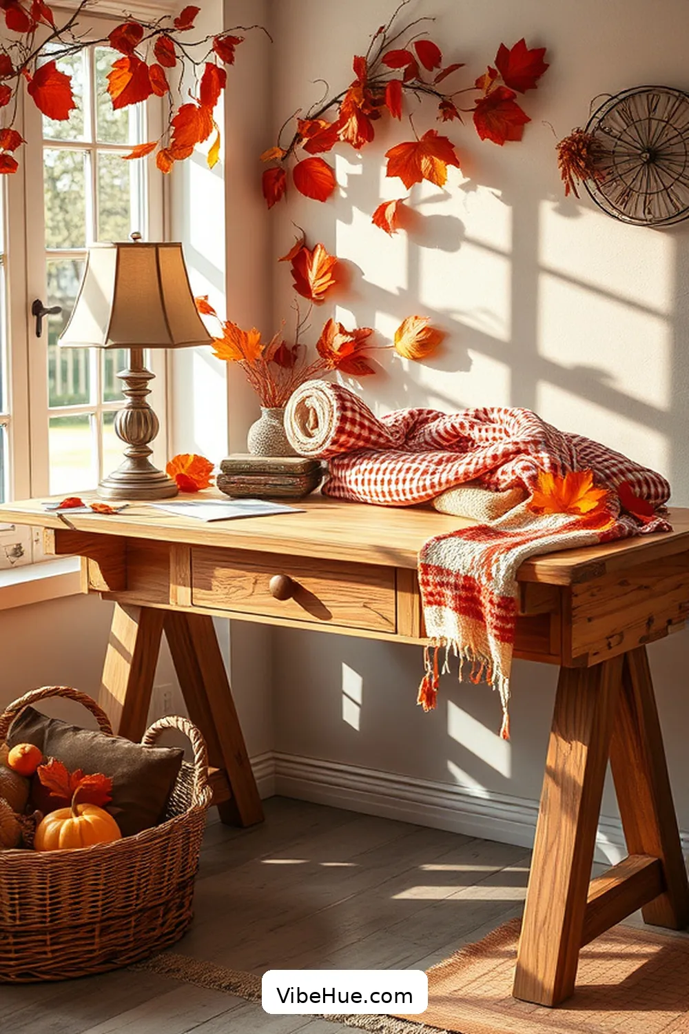 22 Ways to Create a Fall Home Office in Modern Farmhouse Style 8 Create a Natural Wood Desk for 22 Ways to Create a Fall Home Office in Modern Farmhouse Style