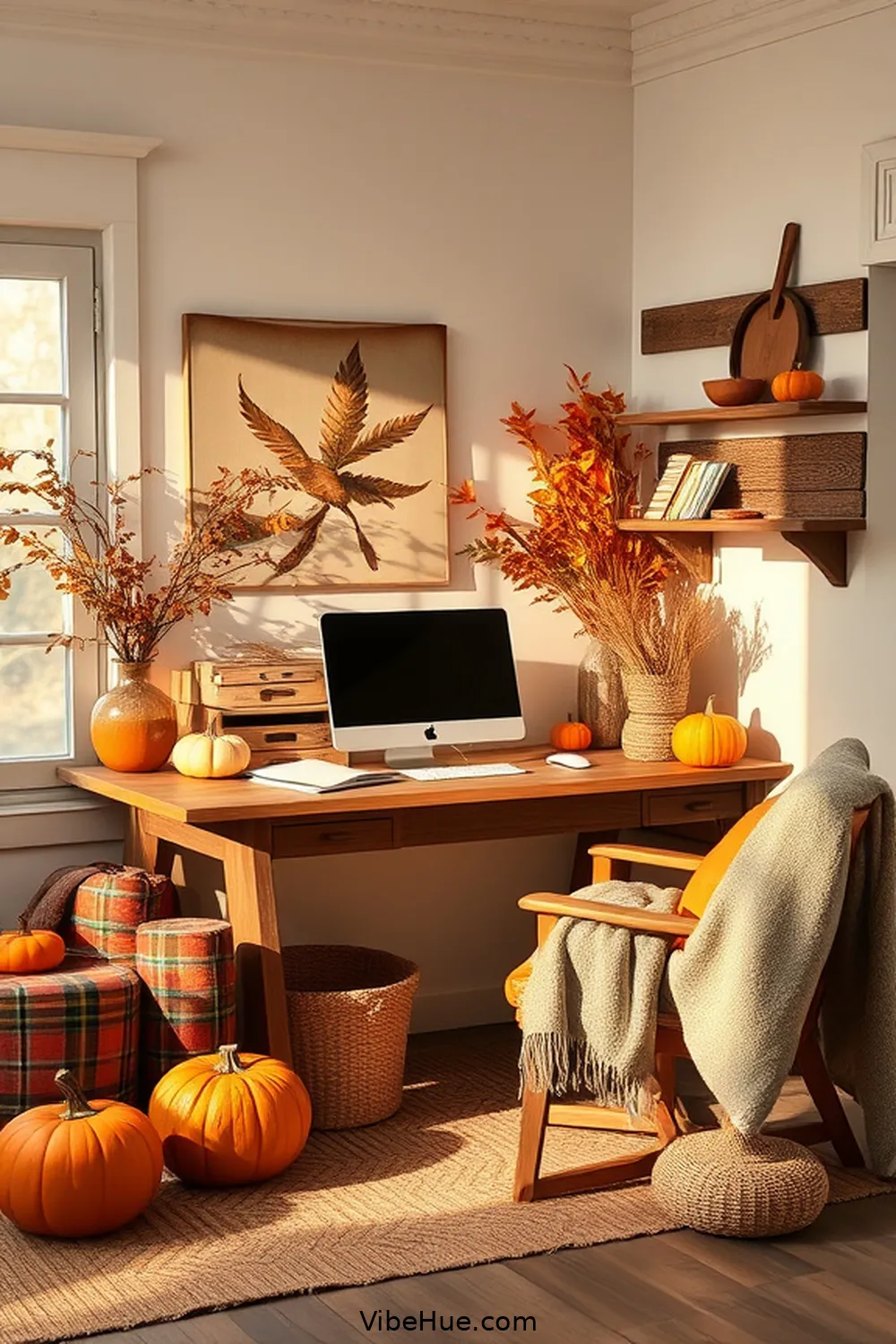 22 Ways to Create a Fall Home Office in Modern Farmhouse Style 12 Display Seasonal Decor for 22 Ways to Create a Fall Home Office in Modern Farmhouse Style