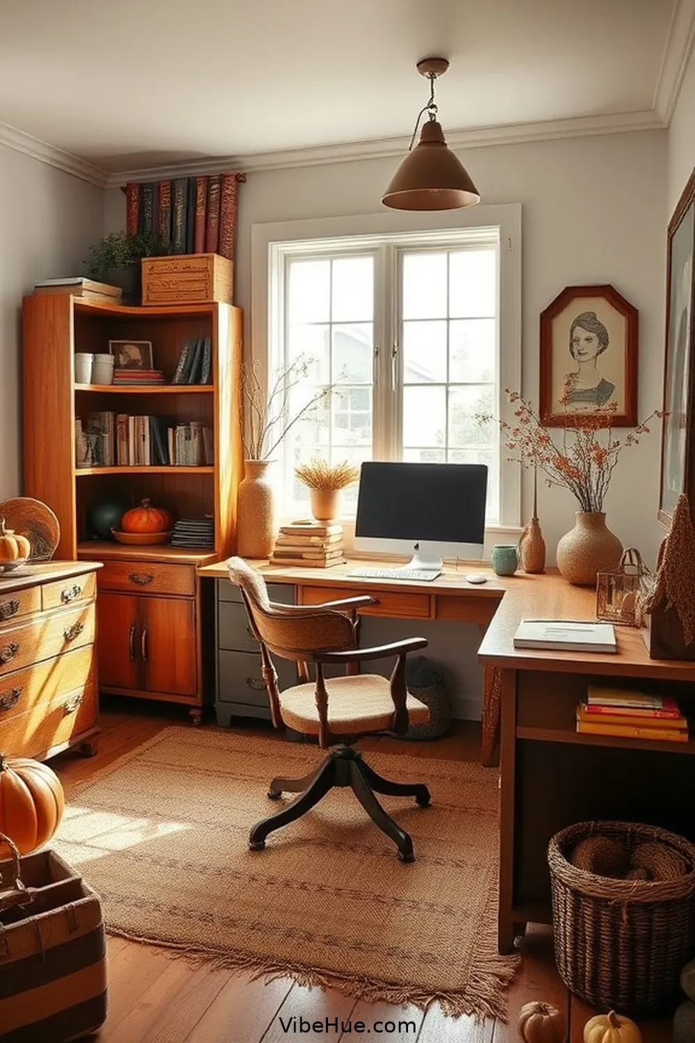 22 Ways to Create a Fall Home Office in Modern Farmhouse Style 4 Incorporate Vintage Furniture for 22 Ways to Create a Fall Home Office in Modern Farmhouse Style