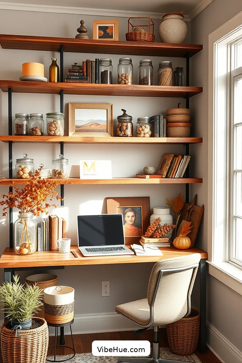 22 Ways to Create a Fall Home Office in Modern Farmhouse Style 11 Use Mason Jars for Organizing for 22 Ways to Create a Fall Home Office in Modern Farmhouse Style