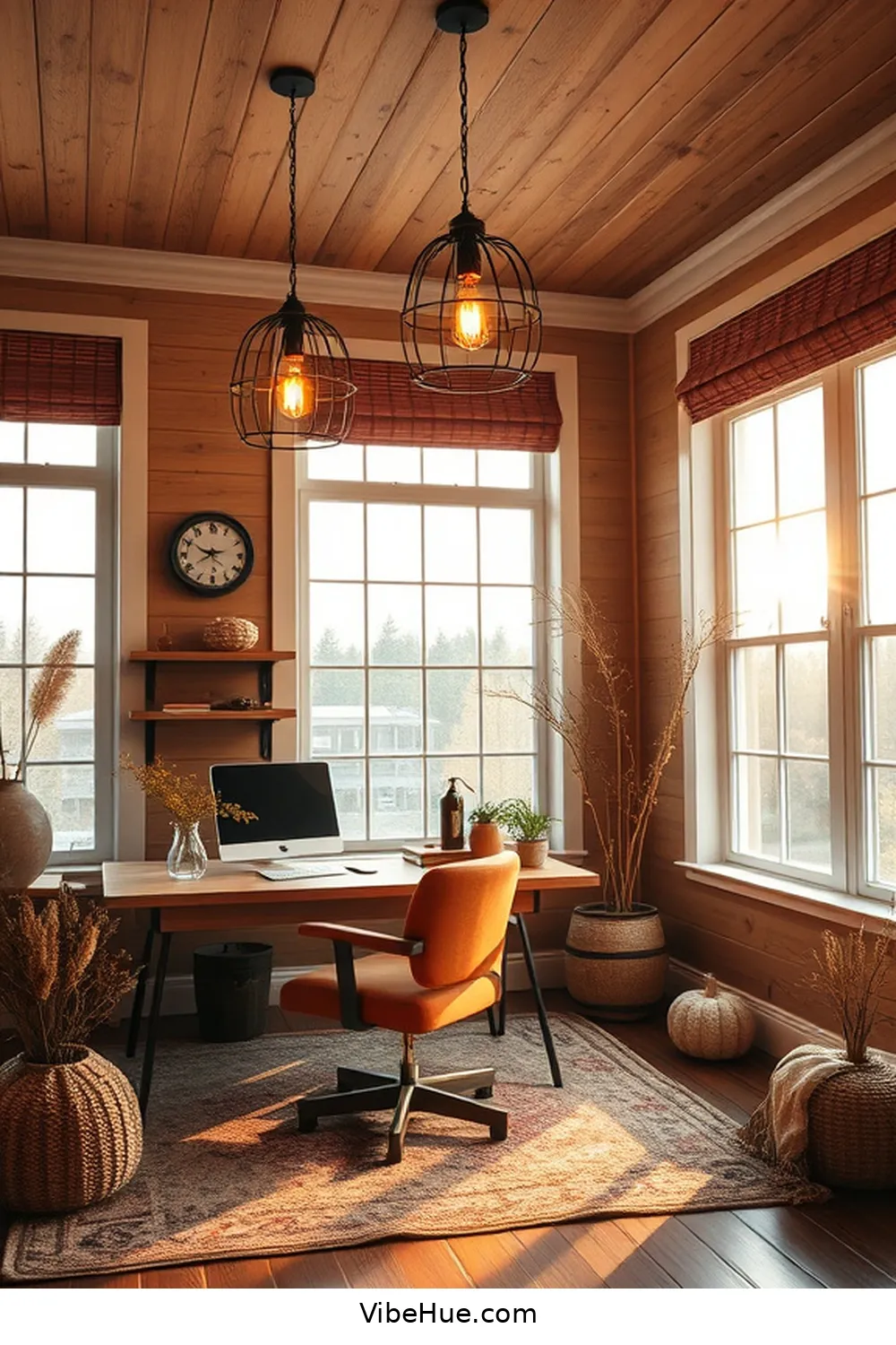 22 Ways to Create a Fall Home Office in Modern Farmhouse Style 6 Use Warm Lighting Fixtures for 22 Ways to Create a Fall Home Office in Modern Farmhouse Style