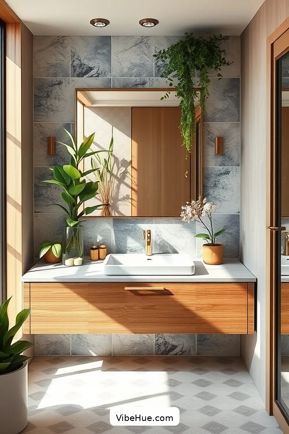 22 Ways to Create a Spring Bathroom in Mid-Century Modern Style 13 Create a Floating Vanity for 22 Ways to Create a Spring Bathroom in Mid-Century Modern Style