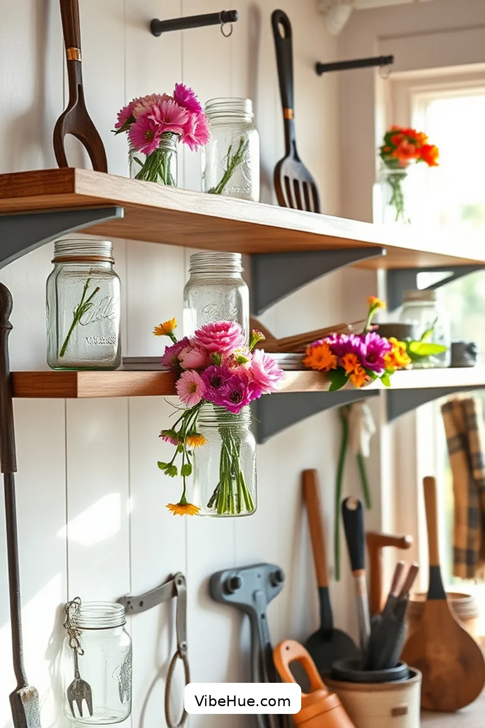 Hang Mason Jar Organizers for 22 Ways to Create a Spring Garage in Modern Farmhouse Style
