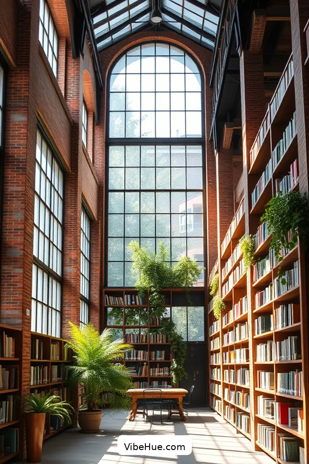 Utilize Large Windows for Natural Light for 22 Ways to Create an Industrial Style Summer Library