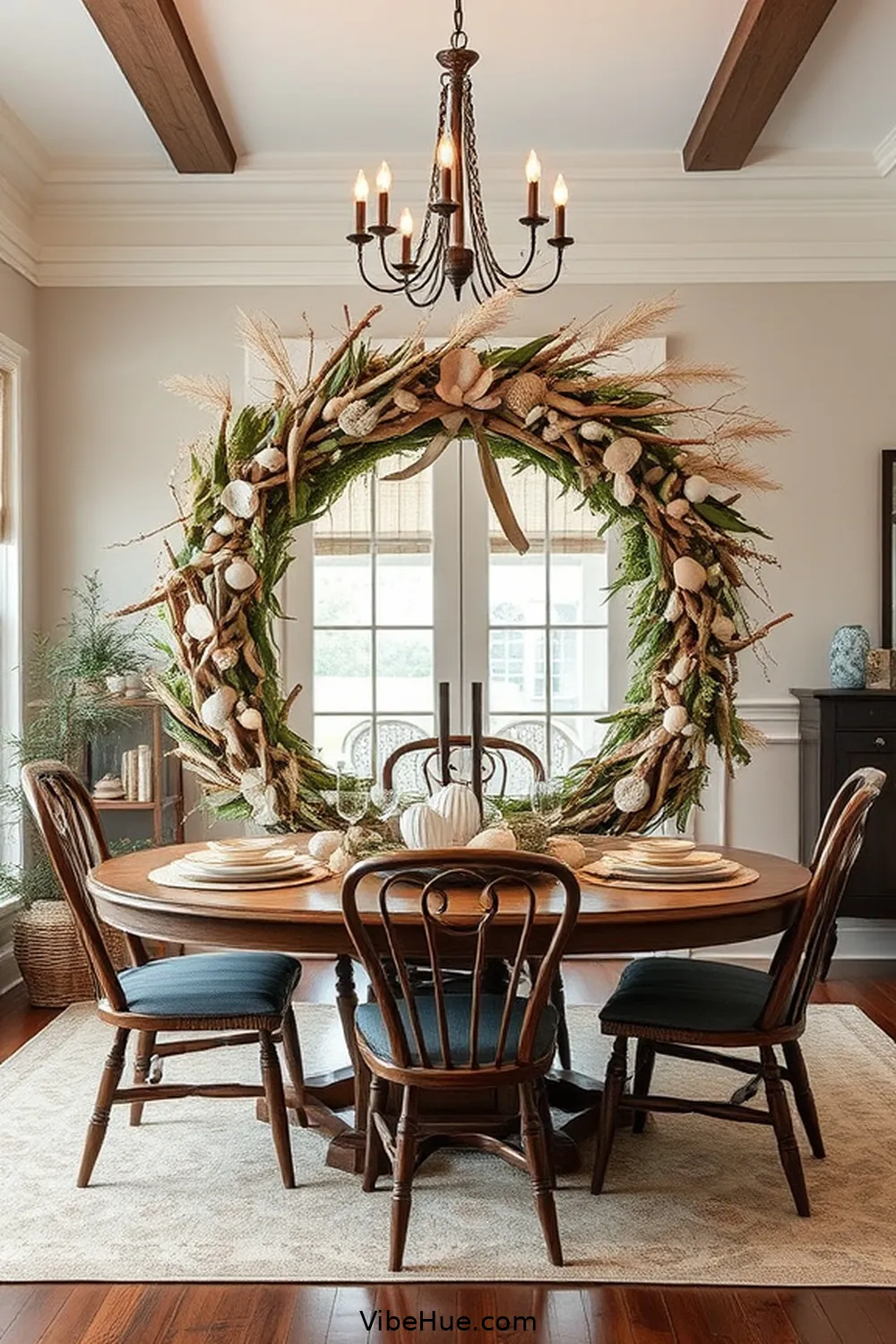 23 Coastal Style Ideas for Your Holiday Dining Room 20 Hang a Wreath Made From Natural Materials for 23 Coastal Style Ideas for Your Holiday Dining Room