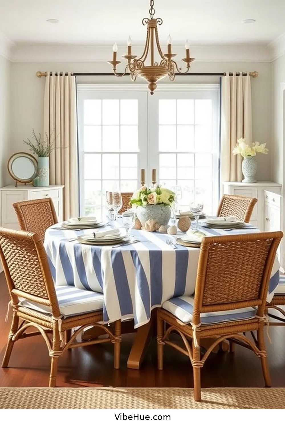 23 Coastal Style Ideas for Your Holiday Dining Room 11 Integrate Nautical Stripes for 23 Coastal Style Ideas for Your Holiday Dining Room