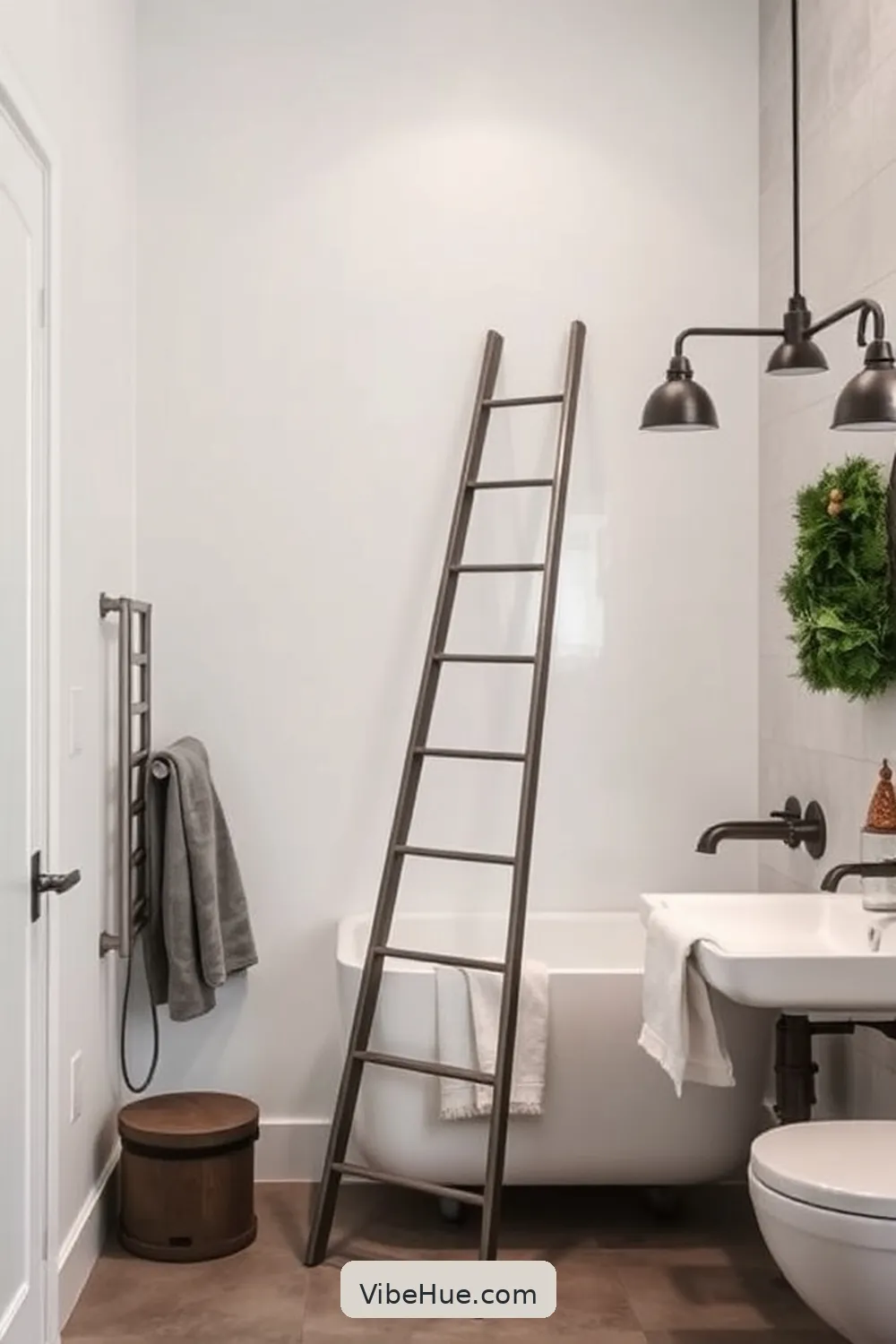 23 Industrial Style Touches for a Holiday Bathroom 17 Integrate a Metal Ladder for 23 Industrial Style Touches for a Holiday Bathroom