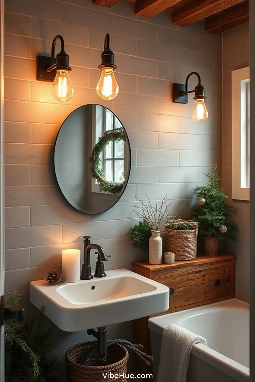 23 Industrial Style Touches for a Holiday Bathroom 6 Opt for Industrial-Style Lighting for 23 Industrial Style Touches for a Holiday Bathroom
