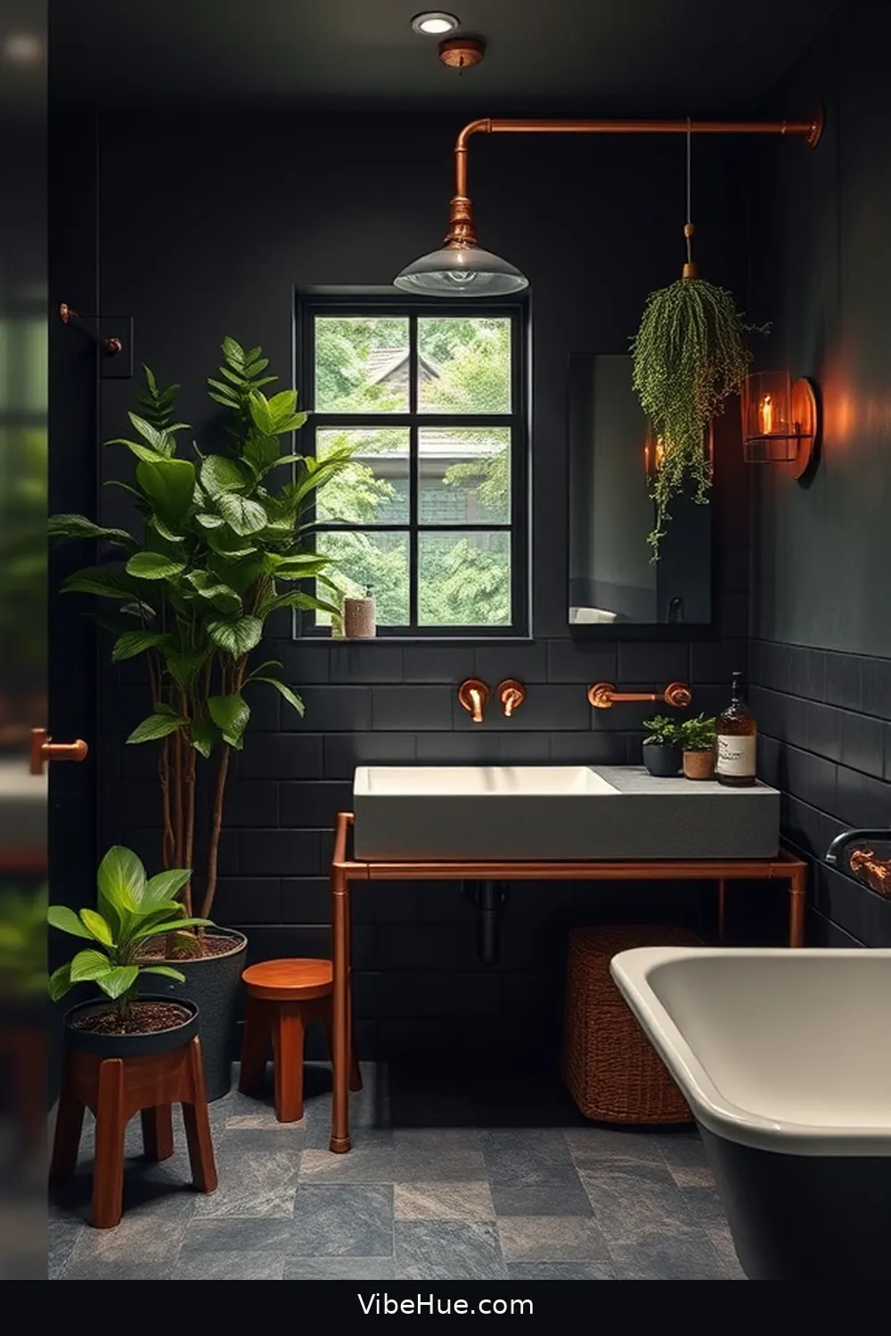 23 Industrial Style Touches for a Holiday Bathroom 22 Use Bold, Dark Colors for 23 Industrial Style Touches for a Holiday Bathroom