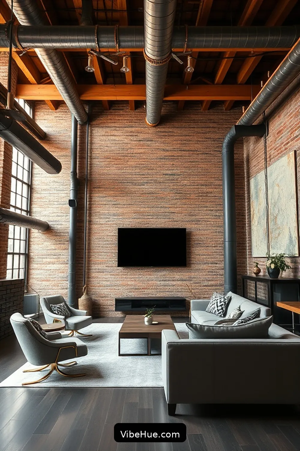 Feature Pipe and Beam Structures for 23 Key Elements for Year-Round Industrial Style Living Room