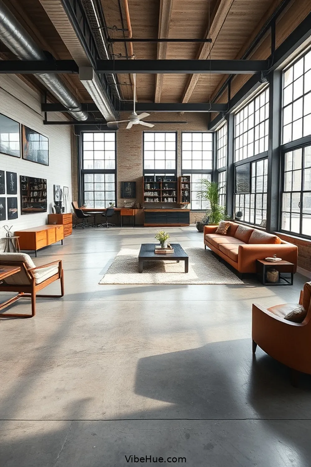 Opt for Concrete Flooring for 23 Key Elements for Year-Round Industrial Style Living Room