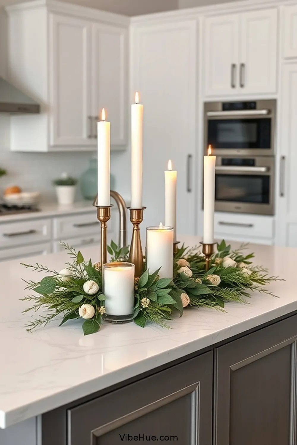 23 Minimalist Holiday Kitchen Decor Ideas 8 7. Elegant Candle Arrangement for 23 Minimalist Holiday Kitchen Decor Ideas