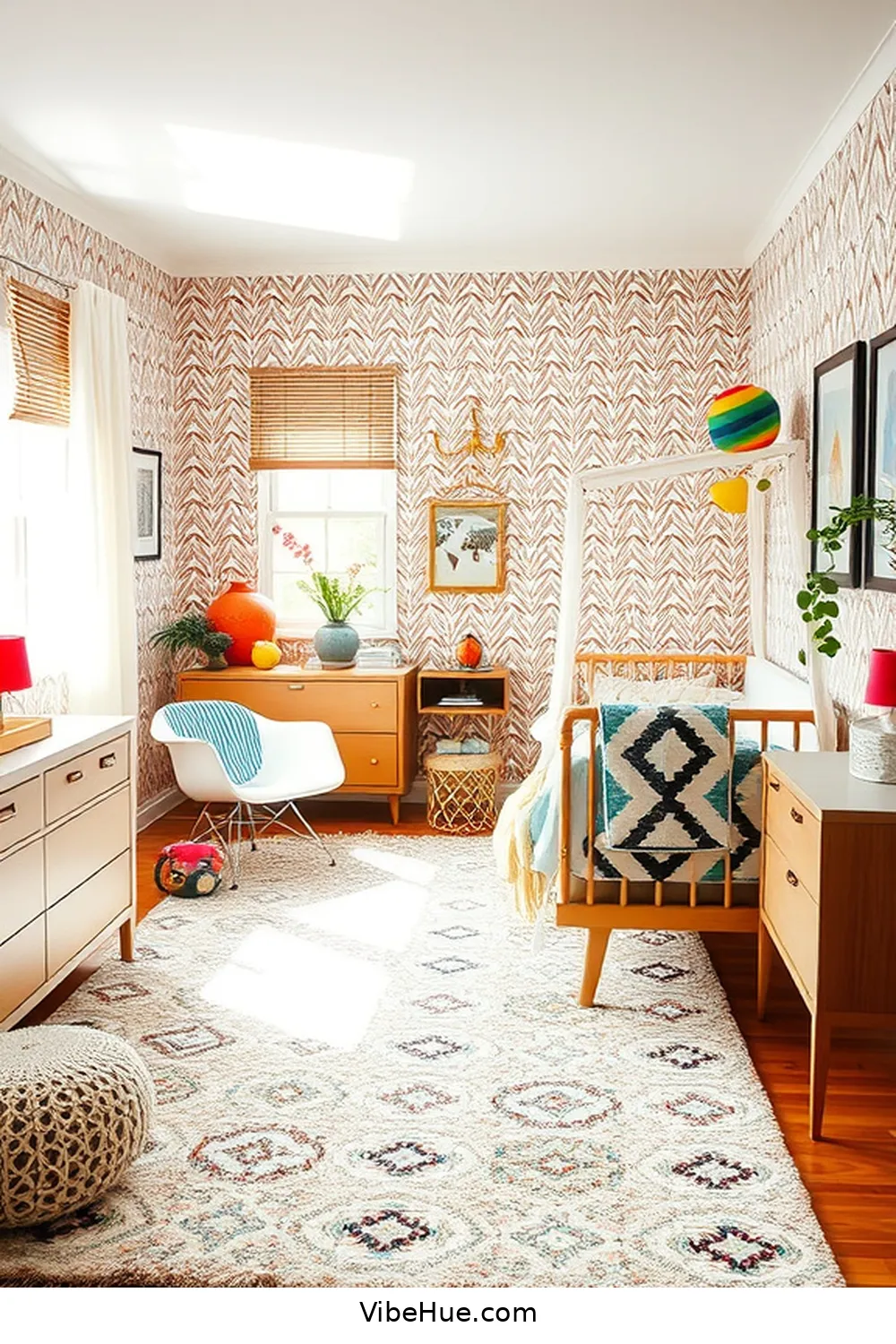 Add Geometric Patterns for 23 Ways to Create a Spring Nursery in Mid-Century Modern Style