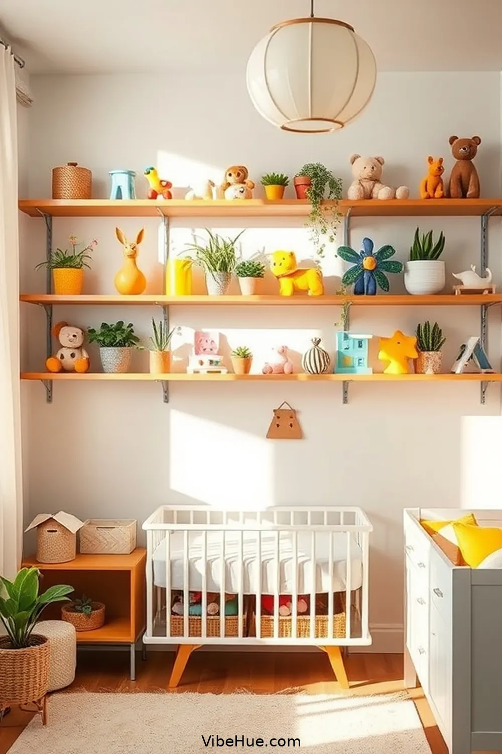 Utilize Open Shelving for 23 Ways to Create a Spring Nursery in Mid-Century Modern Style
