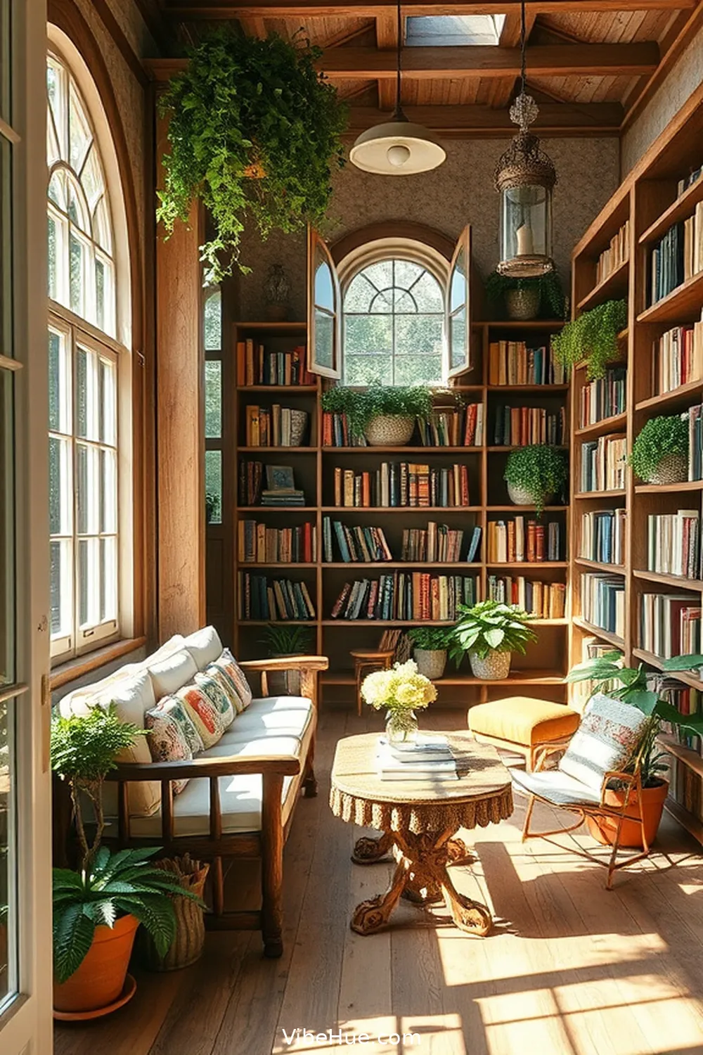 23 Ways to Create a Summer Library in Modern Farmhouse Style 3 Incorporate Vintage Wood Furniture for 23 Ways to Create a Summer Library in Modern Farmhouse Style