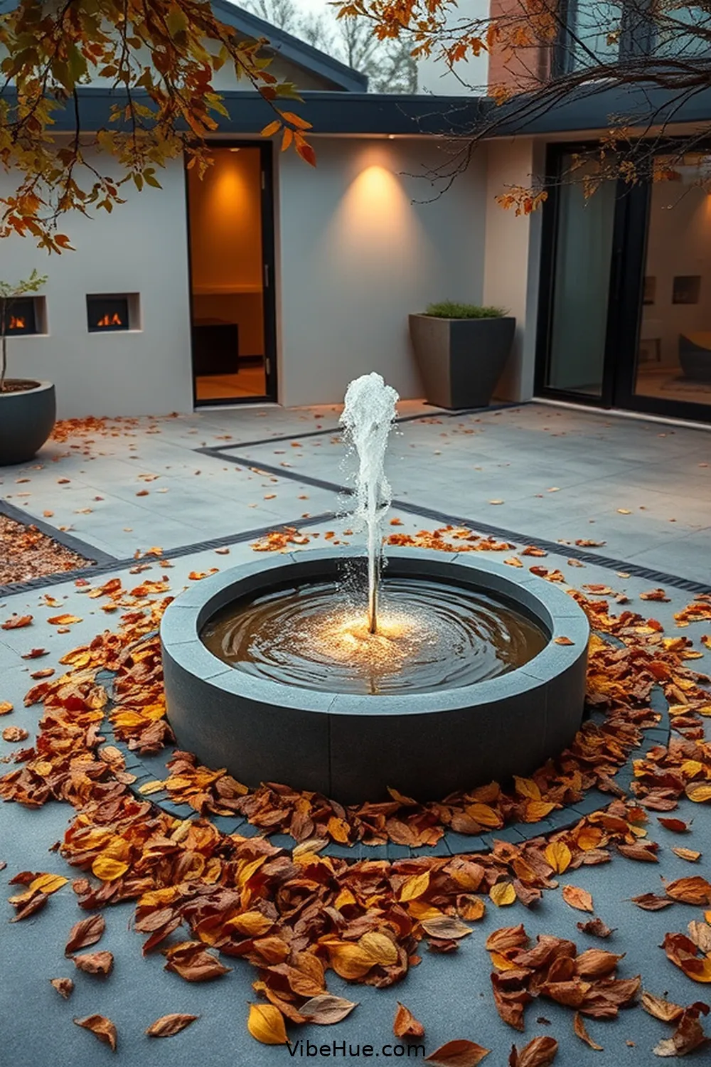 Add a Simple Water Feature for 24 Minimalist Ideas for Fall Outdoor Patio Style